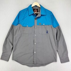 TREW Gear BC Button Up Shirt Mens Small Teal/Grey Long Sleeve Hiking Tech